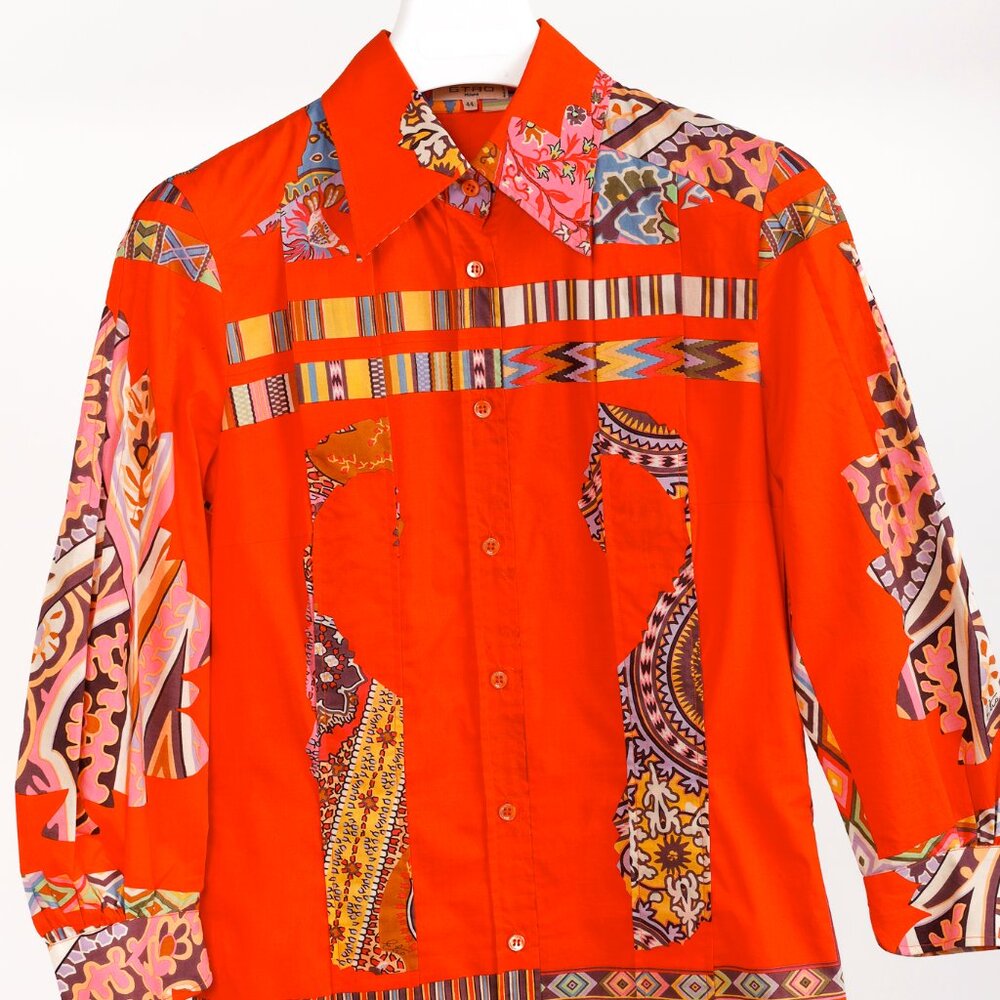 Etro Vintage Orange Printed Cotton Shirt Dress - Picture 3 of 10